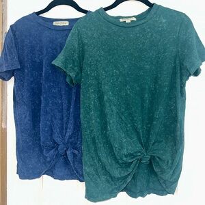 Knotted Short Sleeve Tops - Blue and Green